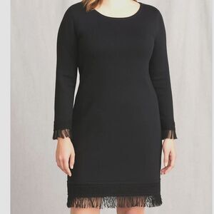 Nanette Lepore Black Fringe Hem Knit Dress Long Sleeve Mini Size M  NWT $128